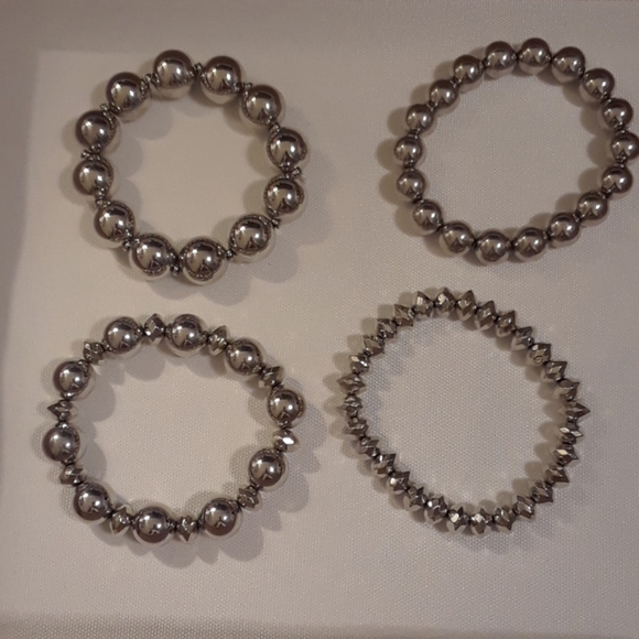 Set of 4 Silver Tone Stretch Bracelets - Picture 2 of 2